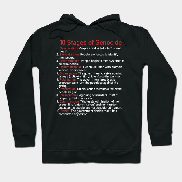 10 Stages of Genocide - Human Rights, Abolish Ice, Close the Camps Hoodie by SpaceDogLaika